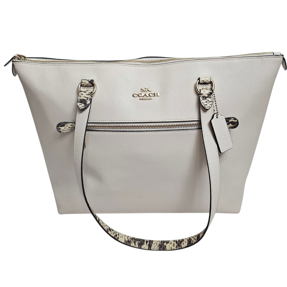 Coach Gallery Tote in White Crossgrain Leather Snake Embossed Details Bag Purse - Picture 1 of 10